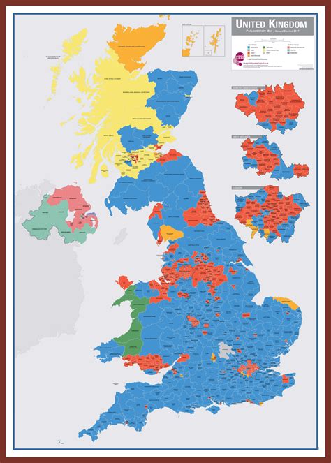 Large Uk Parliamentary Constituency Boundary Wall Map December 2019