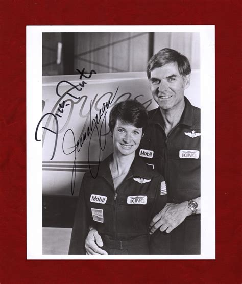 jeana yeager  dick rutan signed photo august   front   rutan voyager aerospace