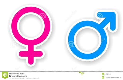 sticker of pink and blue female and male sex symbol stock images
