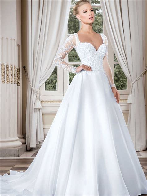 stunning sweetheart long sleeve organza tulle beaded wedding dress with