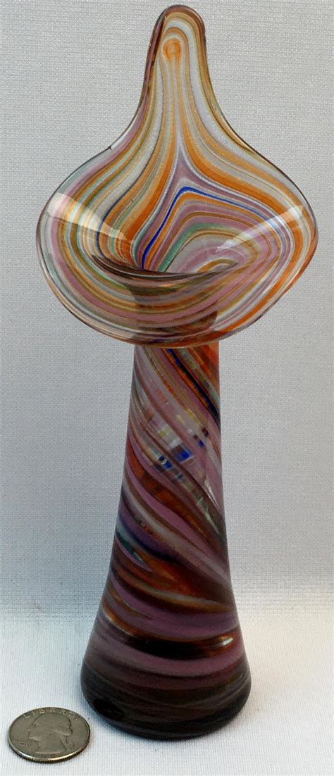 Lot Art Glass Swirl Jack In The Pulpit Vase 8 25 Tall