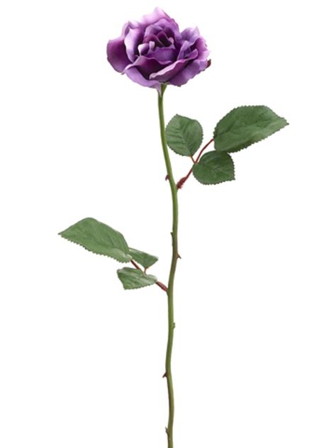 artificial single long stem blooming purple rose flower pick