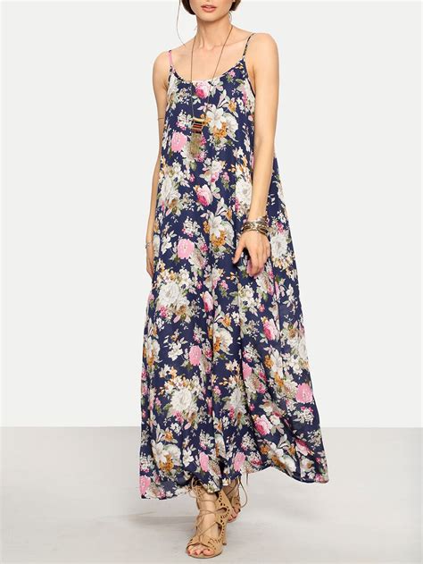 Cami Straps Floral Print Maxi Dress Shein Sheinside