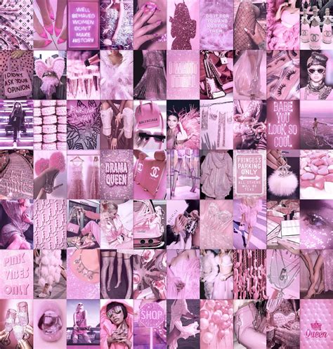 70 pcs boujee pink aesthetic photo collage kit baddie room etsy