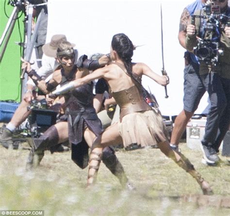 gal gadot s stunt double films fight scene on set of