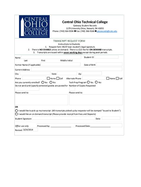 Cotc Transcript Request Fill Out And Sign Printable Pdf Template