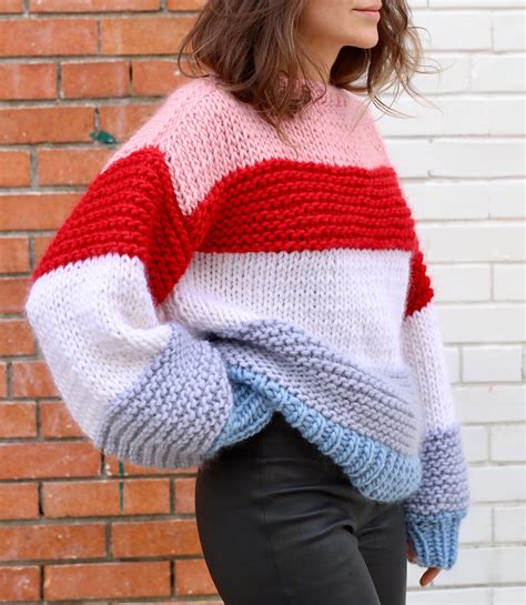 striped oversized chunky sweater  merino wool handmade  nyc usa