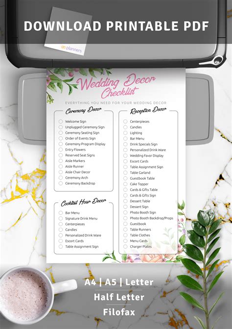 printable wedding decor checklist