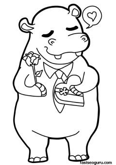 printable valentines day hippopotamus   love coloring pages