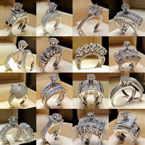 women engagement wedding ring crystal rhinestone white