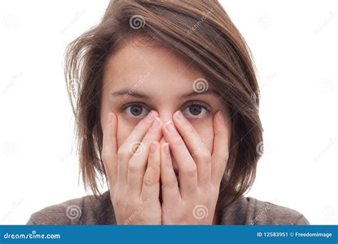 cute young woman covering  face stock image image