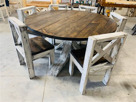 ft  rustic farmhouse table  chairs single pedestal style