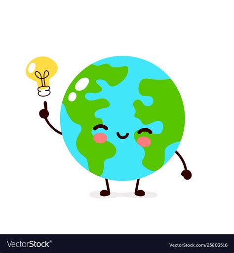 happy cute earth planet  lightbulb royalty  vector
