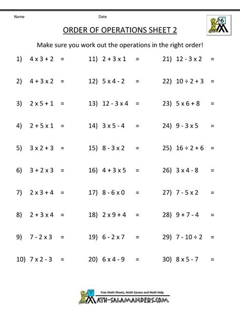 algebra order  operations worksheet worksheets decoomo