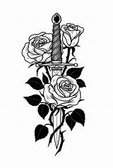 Tattoo Knife Roses Rose Tattoos Skull Drawings Sketch Sketches Visit Sleeve sketch template