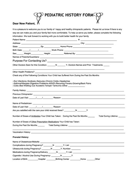 Pediatric History Form Printable Pdf Download