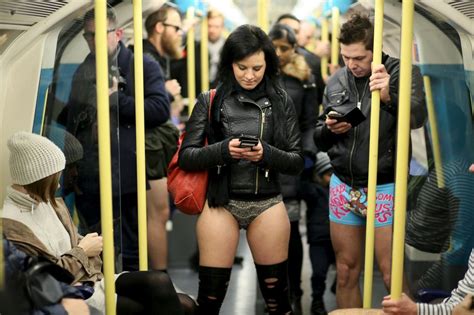 no pants subway ride 2016 london commuters strip down to