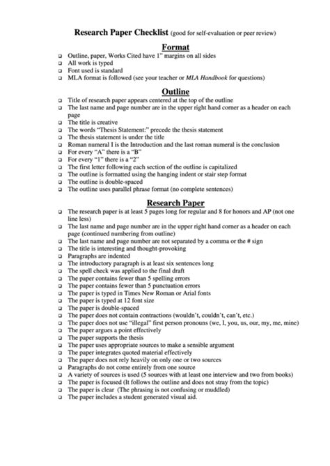 research paper checklist printable