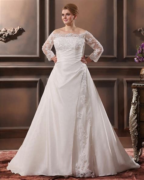 Beautiful Off The Shoulder Cathedral Train Taffeta Lace Plus Size
