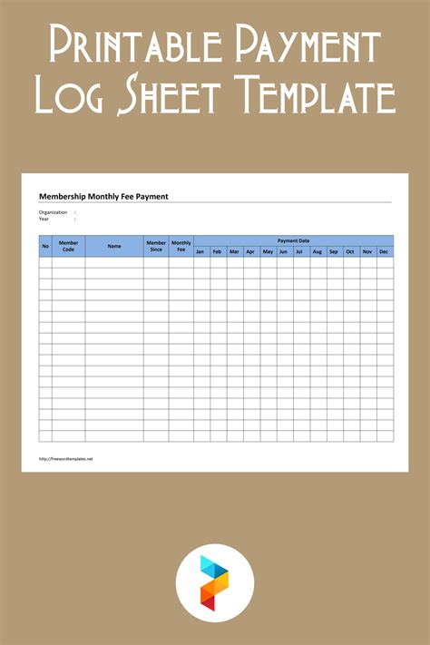 printable payment log sheet template