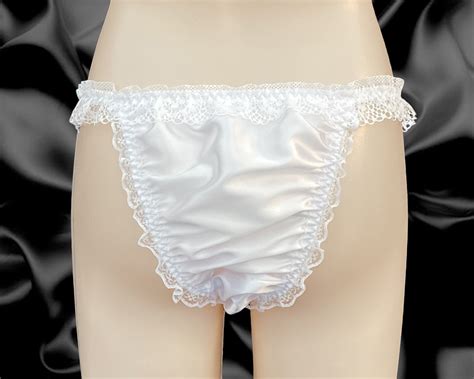 white satin silky floral sissy frilly lace bikini tanga knickers briefs