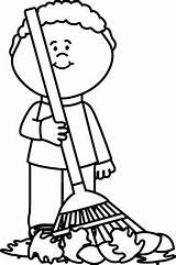 Clipart Clip Fall Leaves Raking Boy Autumn Sweeping Cliparts Leaf House Rake Clean Work Rope Cleaning Child Playground Yard Pile sketch template