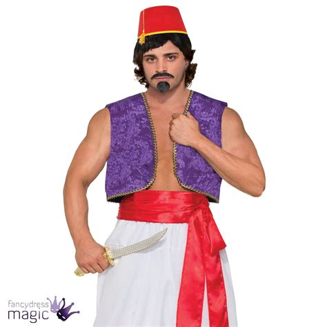 adult mens genie aladdin bollywood waistcoat vest fancy dress costume