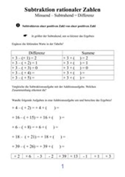 mathematik arbeitsmaterialien addition und subtraktion