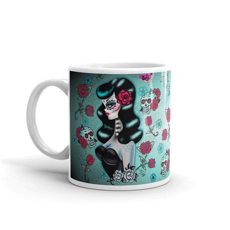 Raven Haired Sugar Skull Pinup • Mug Miss Fluff S Boutique