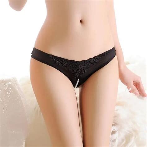 buy sexy embroidery open crotch pearl womens thongs