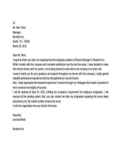 resignation letter templates   word  format