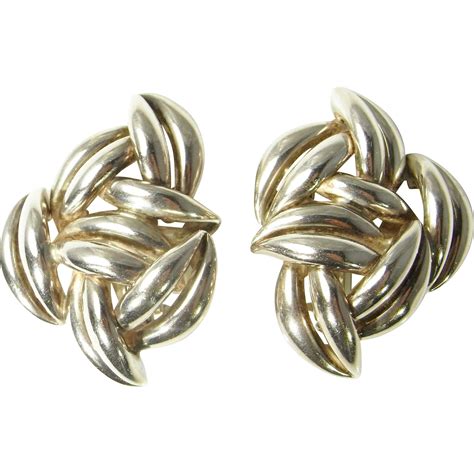 statement earrings sterling silver clip  earrings modernist earrings