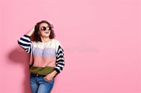 Happy Girl In Sunglasses And Colorful Sweater Stock Image Image Of