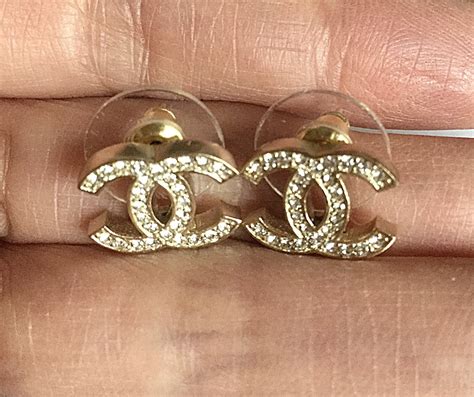 chanel classic mini cc crystal stud gold earrings hallmark authentic nib