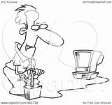 Businessman Blowing Computer His Toonaday Royalty Dynamite Outline Illustration Cartoon Rf Clip sketch template
