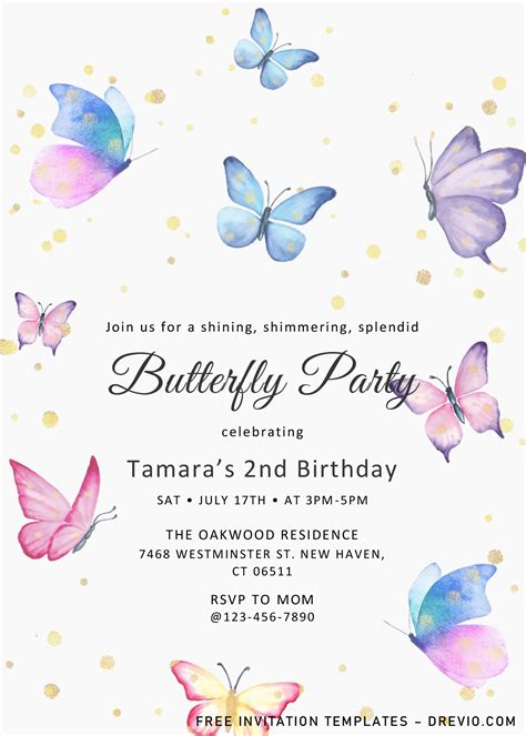 magical butterflies invitation templates editable docx