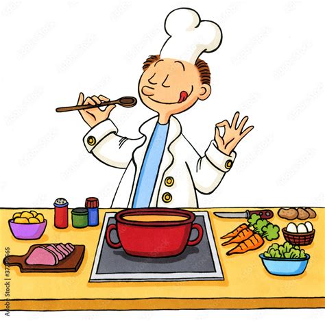 cartoon koch beim kochen stock illustration adobe stock