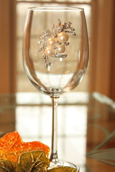 Rhinestone And Pearl Bouquet Wine Glass Painted Wine Glass Decorated