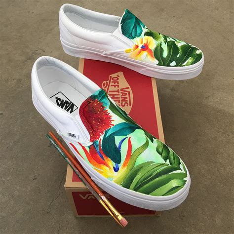 custom painted tropical slip  vans  street shoes