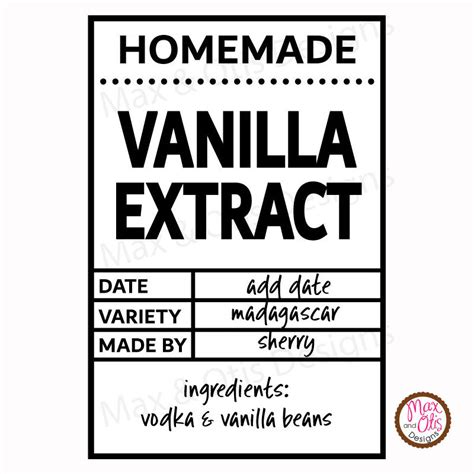 printable homemade vanilla labels editable  max otis designs