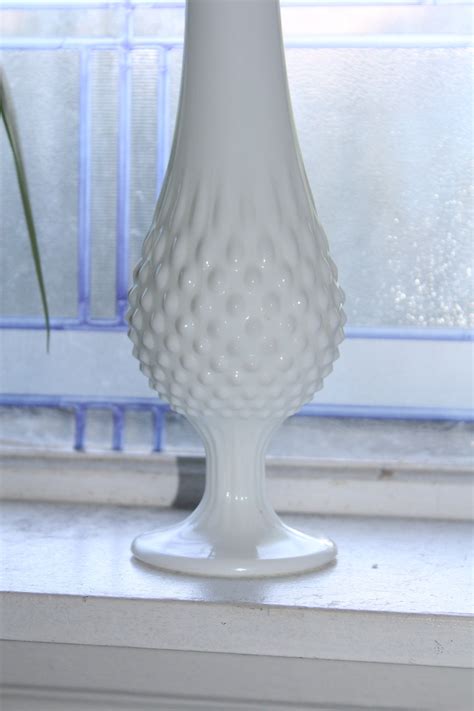 Vintage 15 Fenton Milk Glass Vase Swung Footed Hobnail Stretch Glass