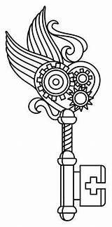 Key Steampunk Tattoo Coloring Pages Stencil Heart Book Clockwork Printable Keys Urbanthreads Colouring Biomechanical Drawing Designs Tattoos Embroidery Stencils Line sketch template