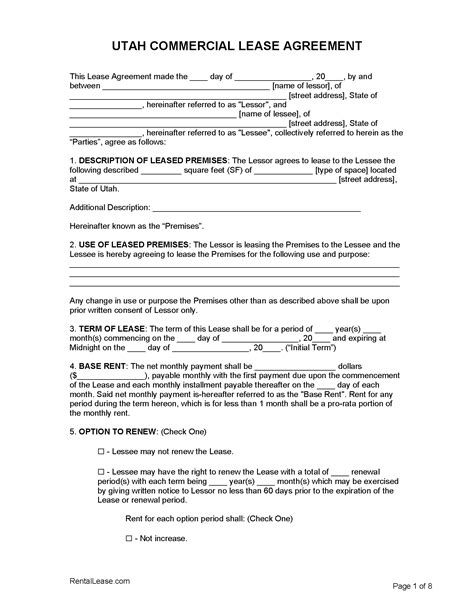 utah commercial lease agreement template  word