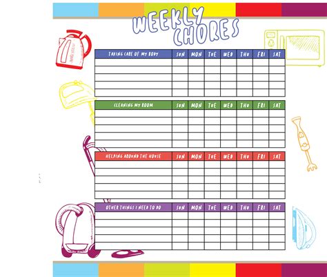 blank weekly chore chart printable templates