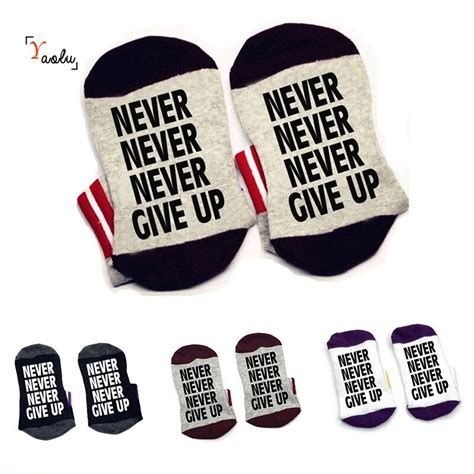 Never Give Up Sock Cotton Unisex Sock Slippers Ankle Socks Funny Quote