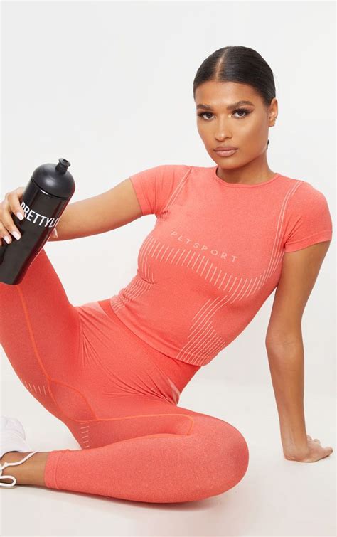 Prettylittlething Coral Sport Seamless Contour T Shirtmake Your Hiit