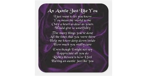 auntie poem purple square sticker zazzle