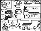 Map Kids Simple Neighborhood Directions Drawing Maps Coloring Geography City Street Kindergarten Teaching Make Activities Draw Direction Community Social Studies sketch template