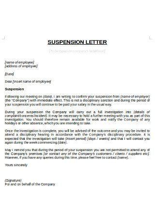 sample suspension letter  employee