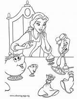 Lumiere Chip Potts Belle Mrs Talking Coloring Dinner Having Friends Her sketch template